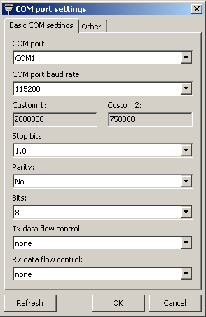 COM port settings