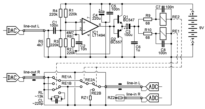 Multiplexer pro měření komplexního přeslechu zvukové karty.